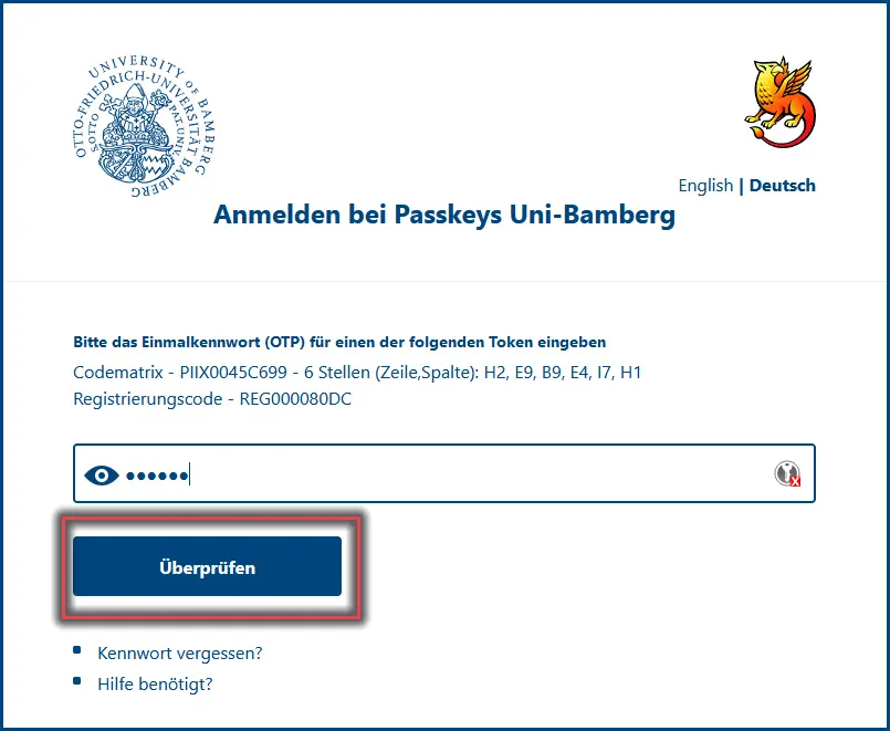 Abbildung 6: Anmelden bei Passkeys Uni-Bamberg