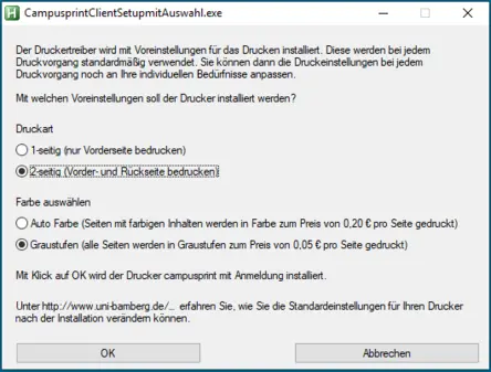 View Default settings campusprinter