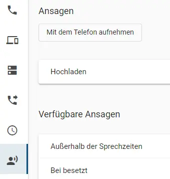 Ansicht Ansagen aufnehmen