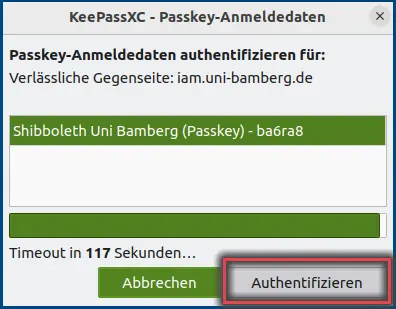 Abbildung 11: Authentifikation in KeePassXC Desktop bestätigen