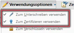Ansicht Verwendungsoptionen