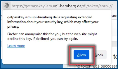 Screenshot 12: Confirmation of the notification about tokens