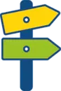 Symbol für Wegweiser: zwei Pfeile (Schilder) befestigt an einem Pfosten
