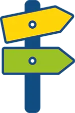 Symbol für Wegweiser: zwei Pfeile (Schilder) befestigt an einem Pfosten