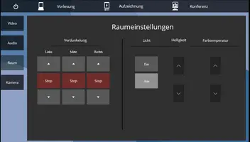 Bild der Mediensteuerung die am Pult verbaut ist. Steuerung der Beleuchtung und Verdunklungen