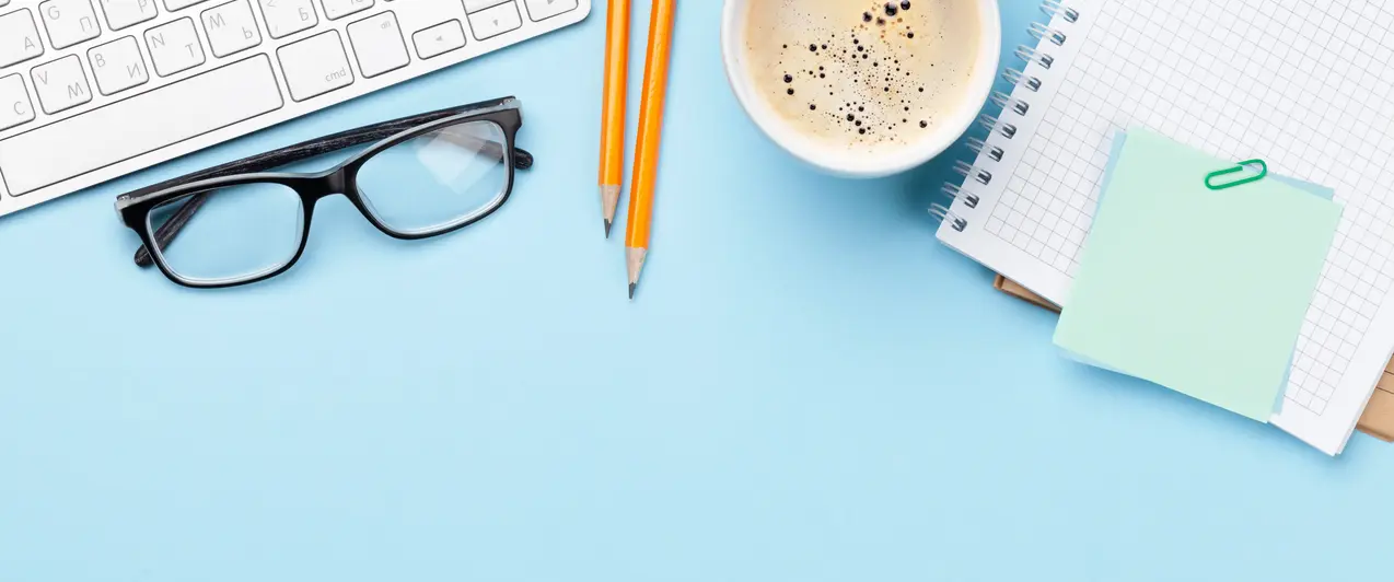 Business desk workplace and office objects