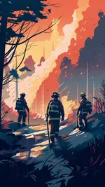 Feuerwehrleute in einem Waldbrandgebiet
