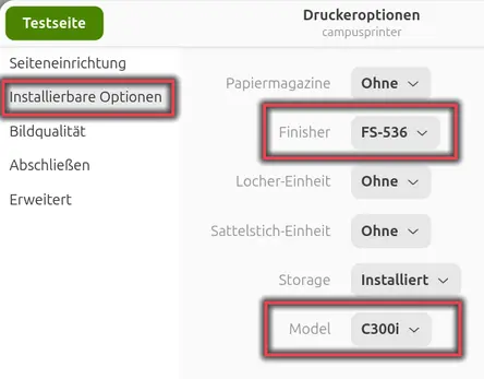 view Printer Options / Installable Options