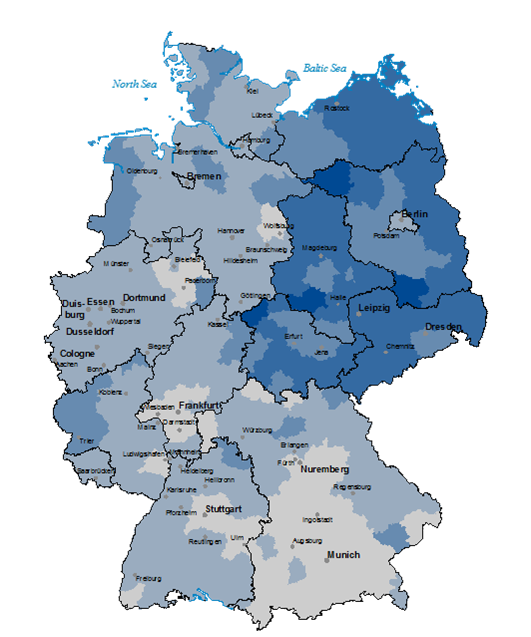 Anteil von Jobs mit Verdiensten unter 8,50 Euro brutto pro Stunde
Quelle: Verdienststrukturerhebung 2014; eigene Berechnung/ Darstellung Grafik Verdienststrukturerhebung 2014