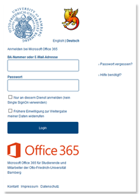 Ausschnitt der Anmeldemaske an Office 365
