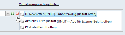 Abbildung: Liste der beigetretenen (abonnierten) Verteilergruppen