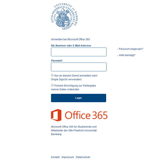 Loginseite für O365