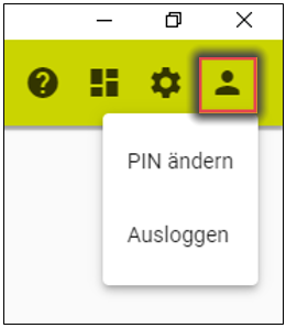 UCC-Client PIN ändern Das Bid zeigt die Ansicht des UCC-Clients beim Ändern der PIN. Hierzu muss auf das Personen-Icon geklickt werden.